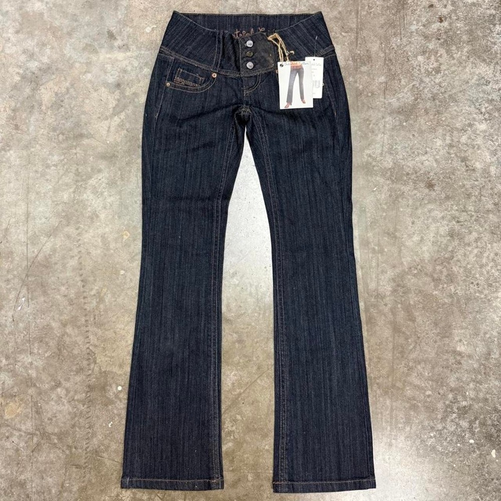 Industrial Cotton Y2K Dark Wash Flared Bootcut Jeans Triple Button Fly Size 3